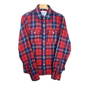 Abercrombie Fitch Womens S Plaid Flannel Small Red Blue LS Button Up Shirt Camp
